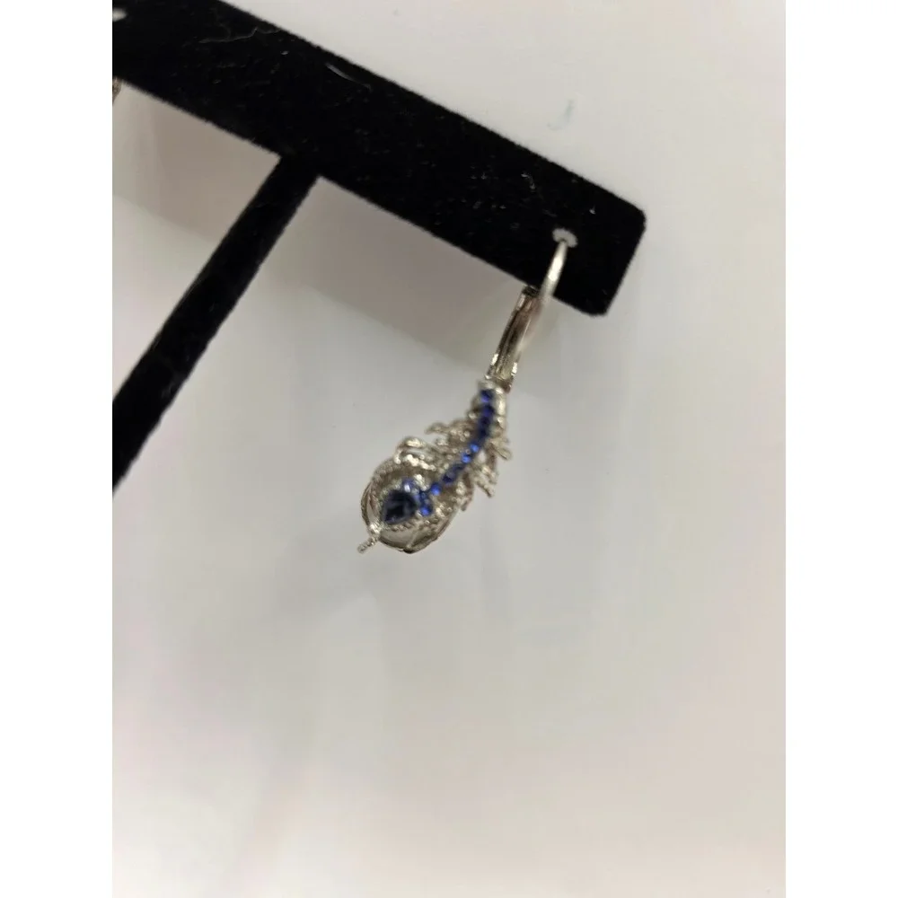 Silver‎ Tone Blue Crystal Scorpion Drop Earrings Lever Back Gothic Statement